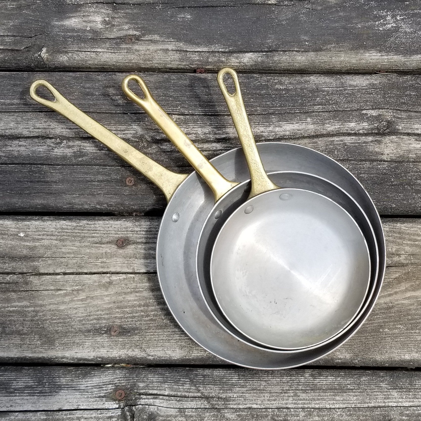 Copper Saute pans with brass handles - Set of 3