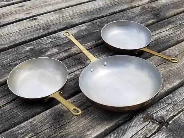 Copper Saute pans with brass handles - Set of 3