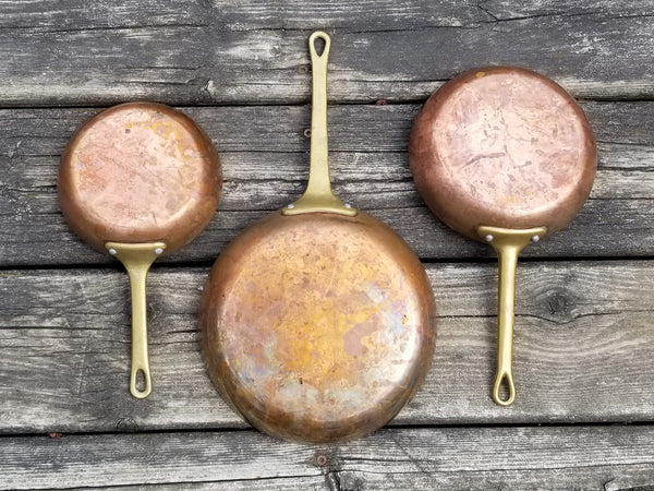 Copper Saute pans with brass handles - Set of 3